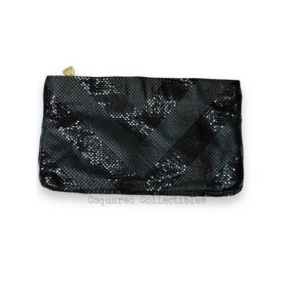 Whiting Davis Black Metallic Mesh Clutch 1980s - Picture 1 of 8